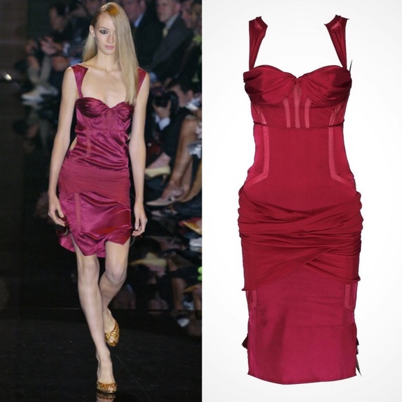 Vintage Gucci Runway Bustier Cutout Silk Mini Dress 42 6 Corset Open Back 2000s